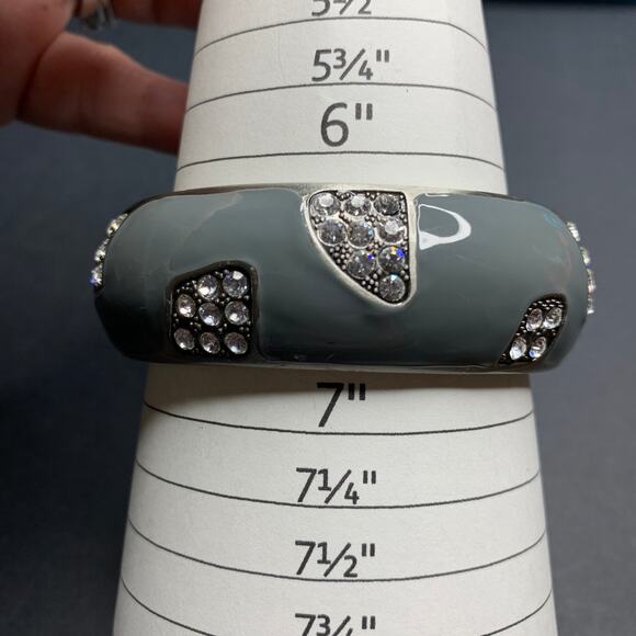 Silvertone Enamel and Rhinestone Clamper Bracelet - Picture 5 of 6